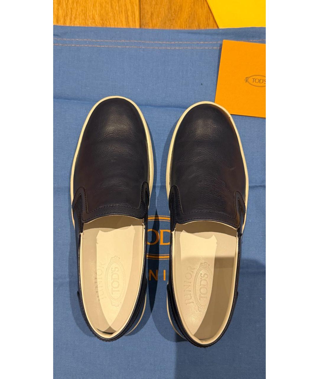 TOD'S KIDS Синие кожаные лоферы/мокасины, фото 3