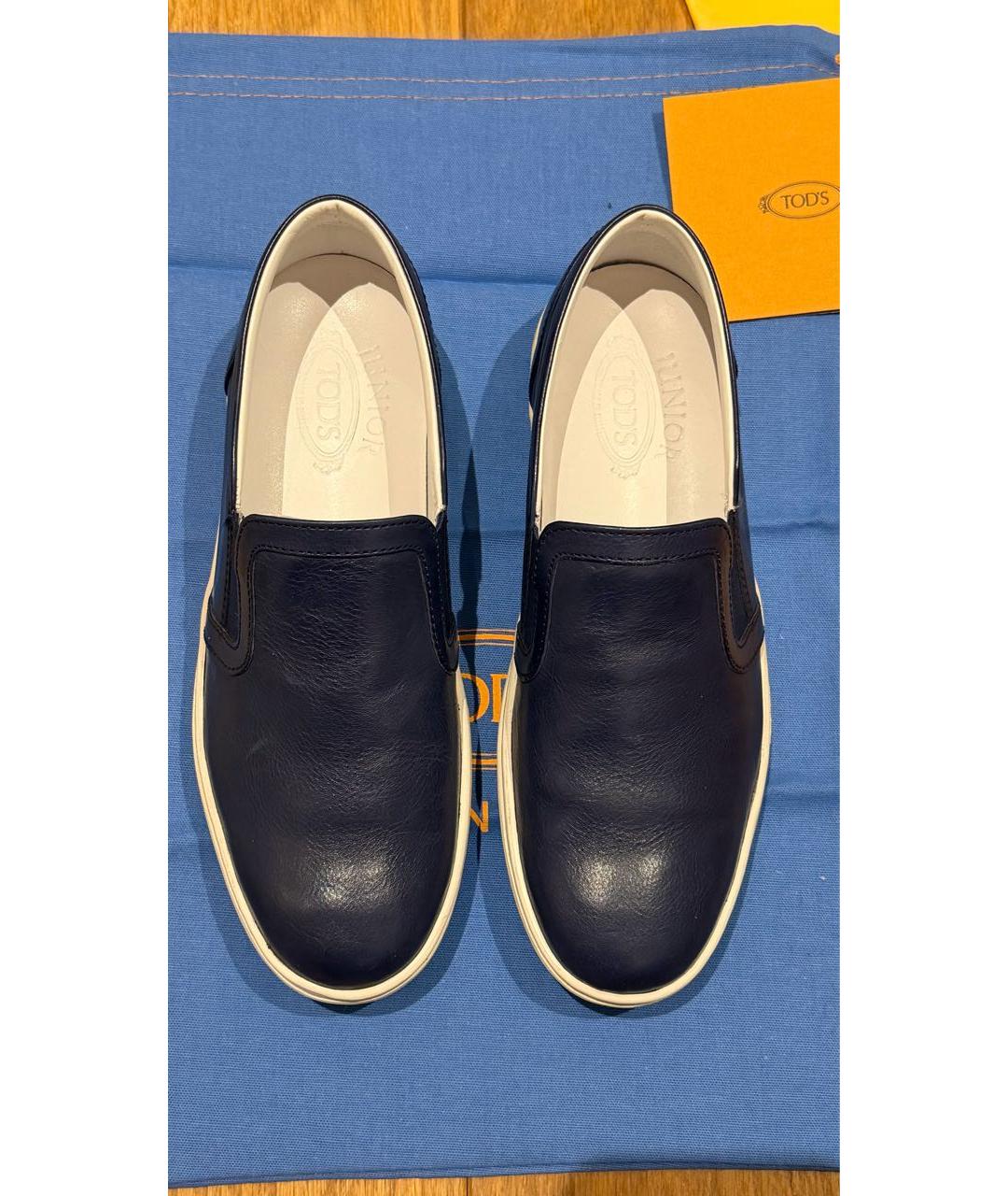 TOD'S KIDS Синие кожаные лоферы/мокасины, фото 2