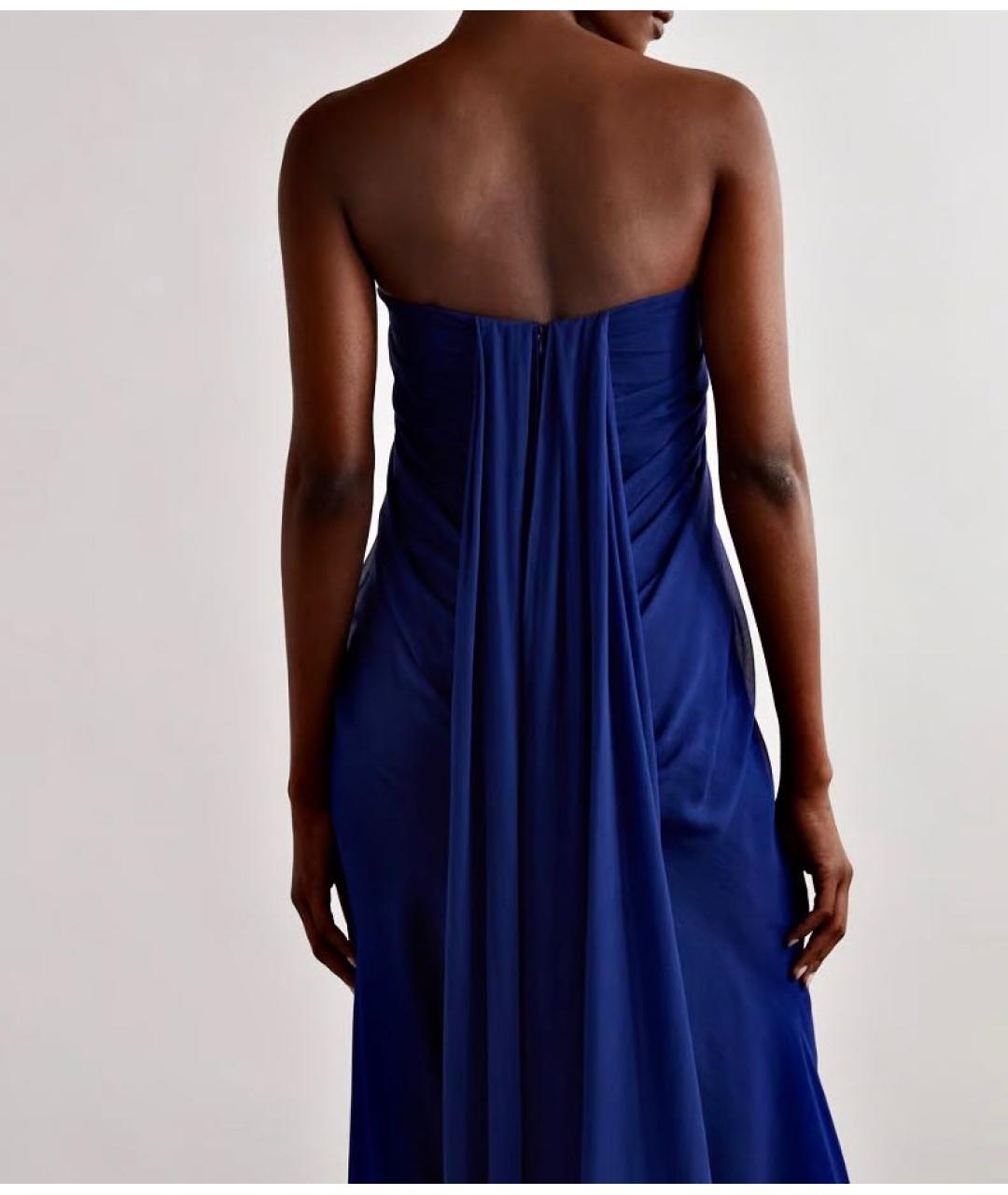 ALEXANDER MCQUEEN Синее шелковое вечернее платье, фото 5