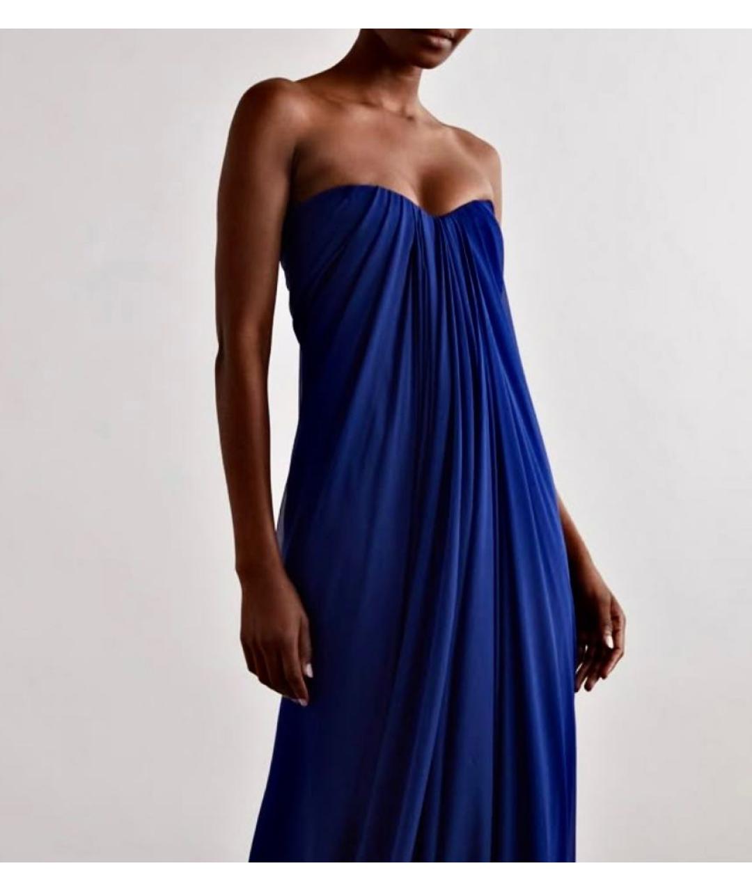 ALEXANDER MCQUEEN Синее шелковое вечернее платье, фото 4