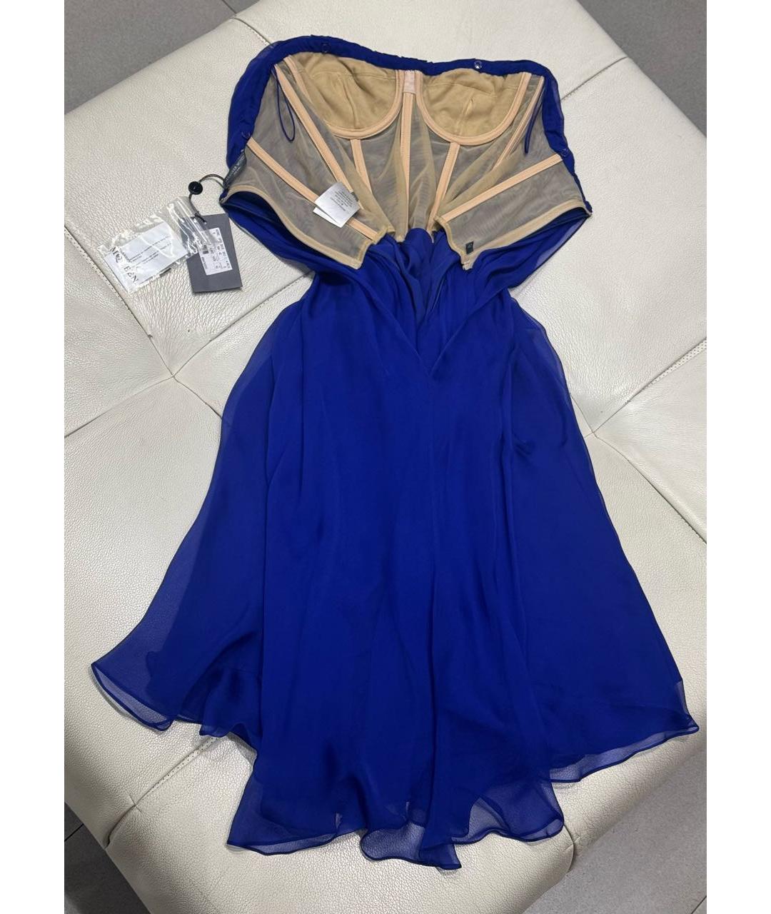 ALEXANDER MCQUEEN Синее шелковое вечернее платье, фото 7