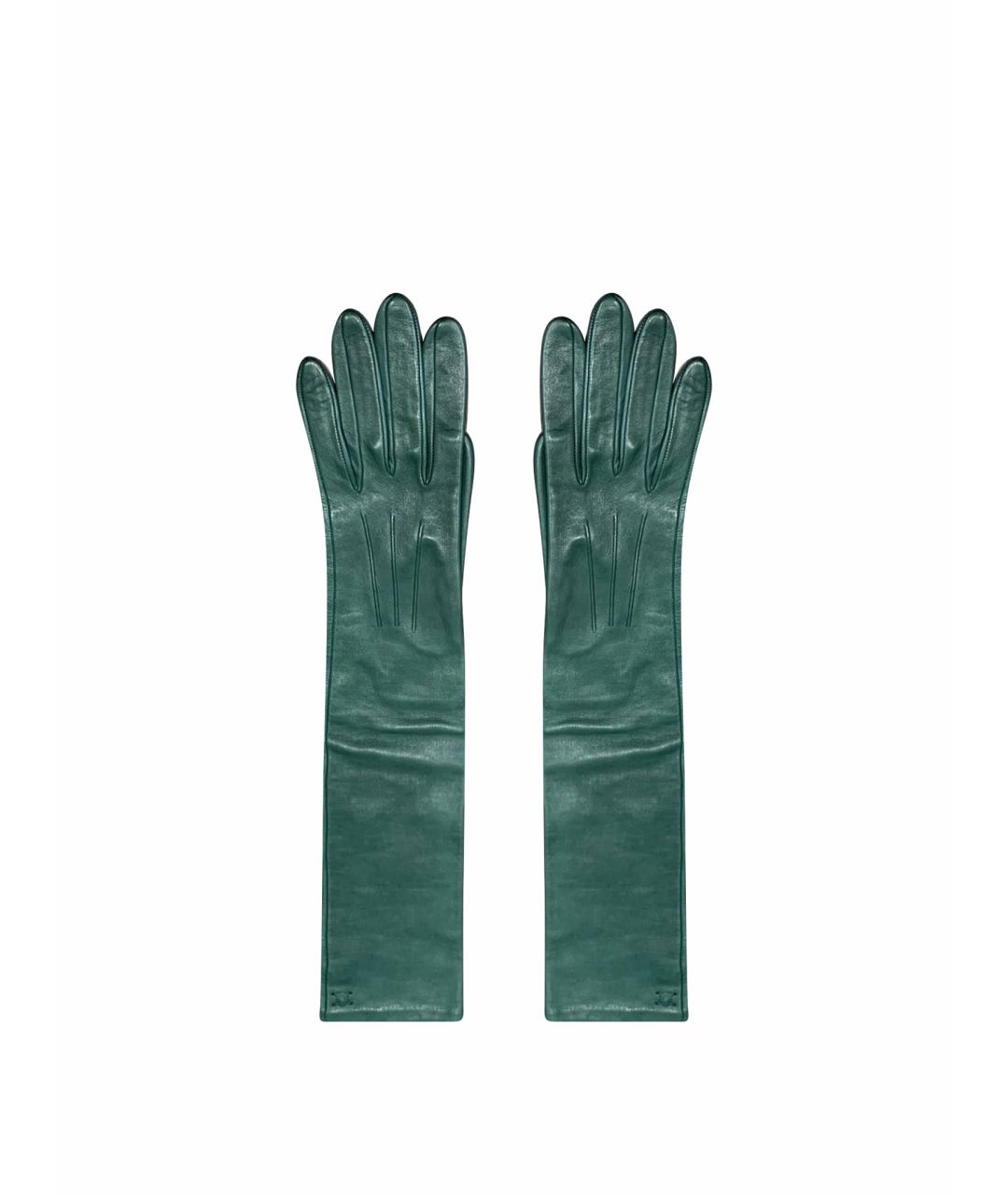 CELINE Зеленые кожаные перчатки, фото 1