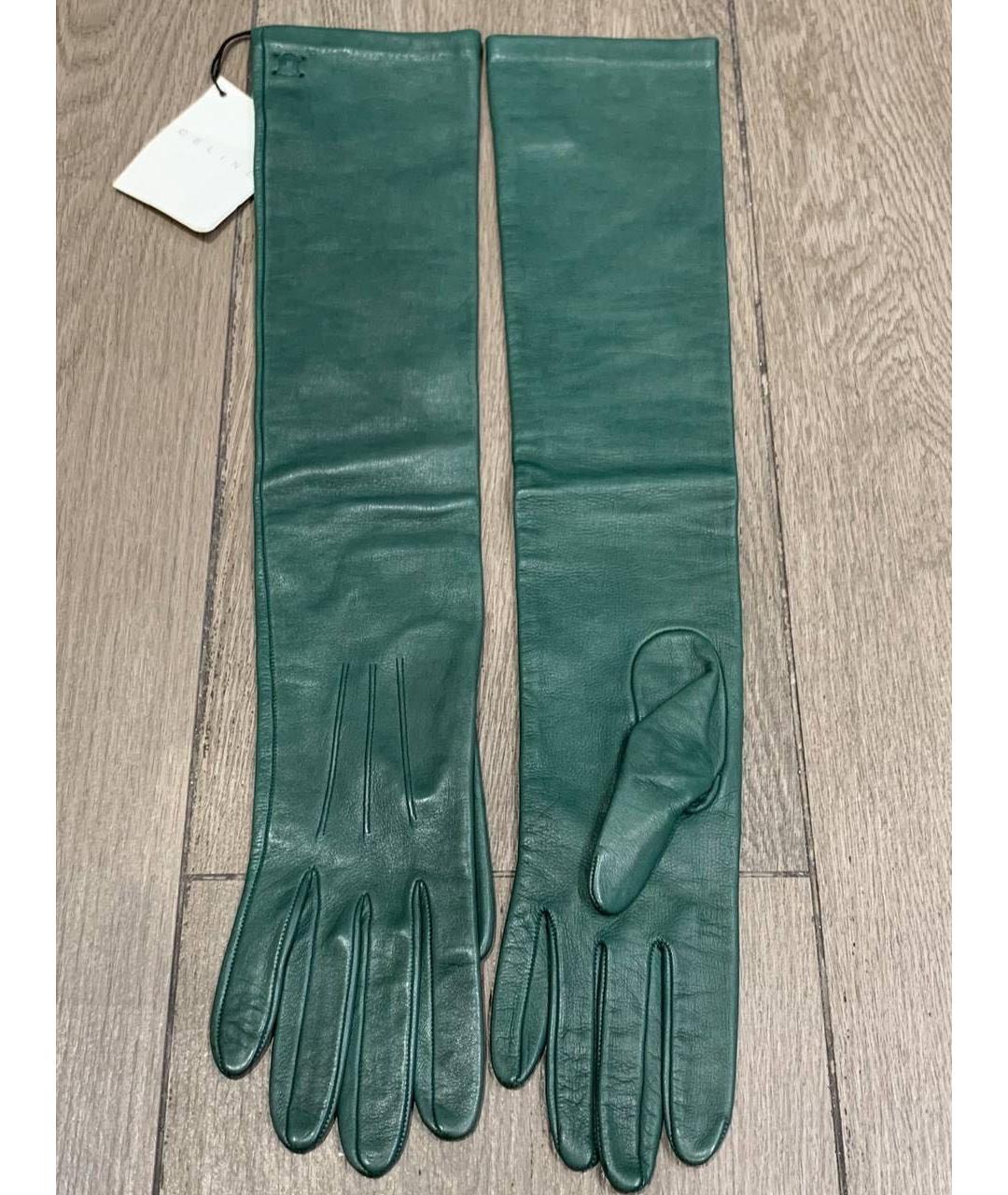 CELINE Зеленые кожаные перчатки, фото 7
