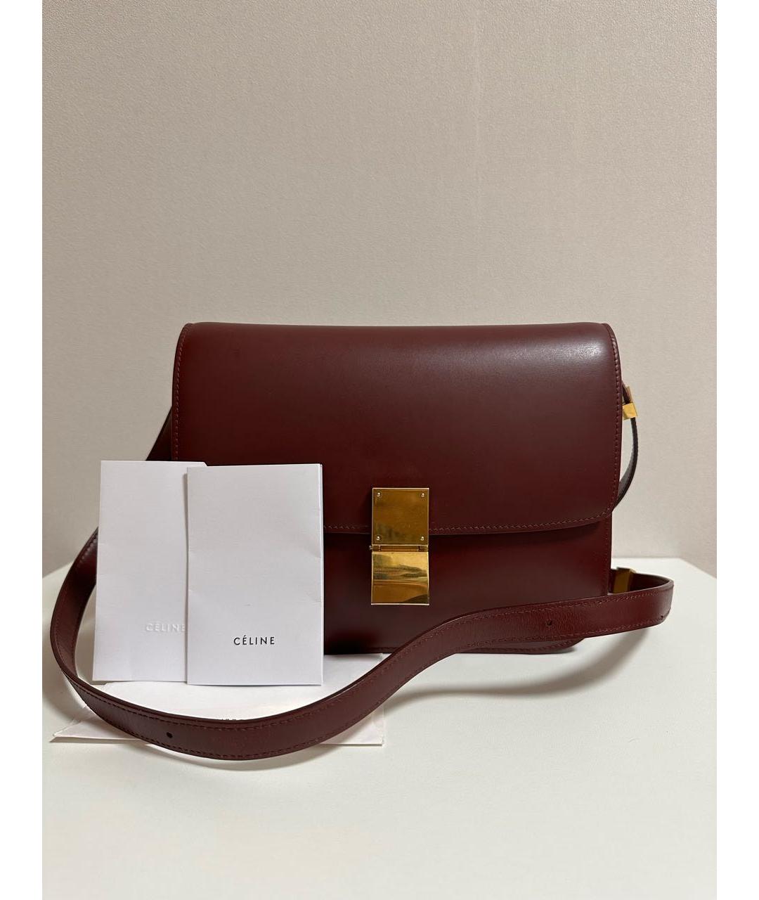 CELINE Бордовая кожаная сумка через плечо, фото 8