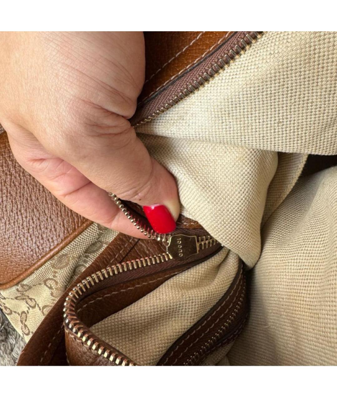 GUCCI Коричневая тканевая сумка с короткими ручками, фото 6