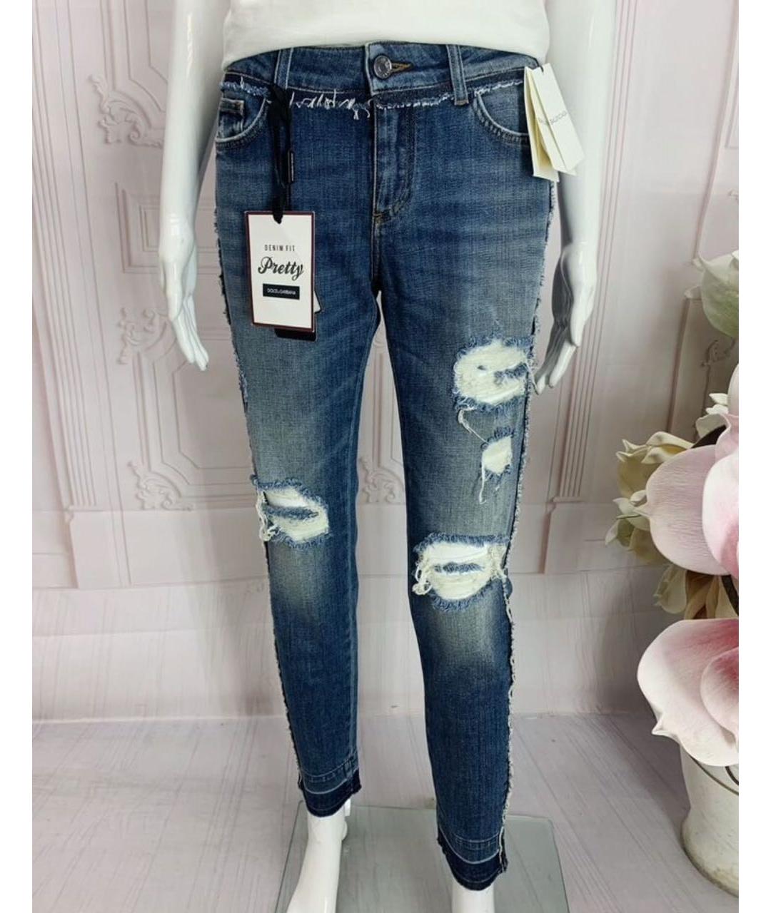 DOLCE&GABBANA Синие хлопко-эластановые джинсы слим, фото 5
