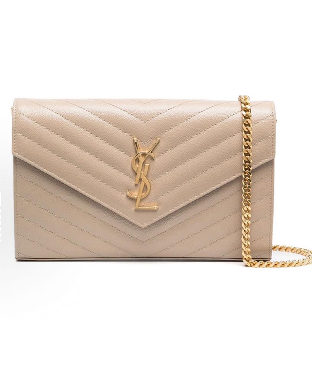 SAINT LAURENT Бежевая кожаная сумка через плечо, фото 4