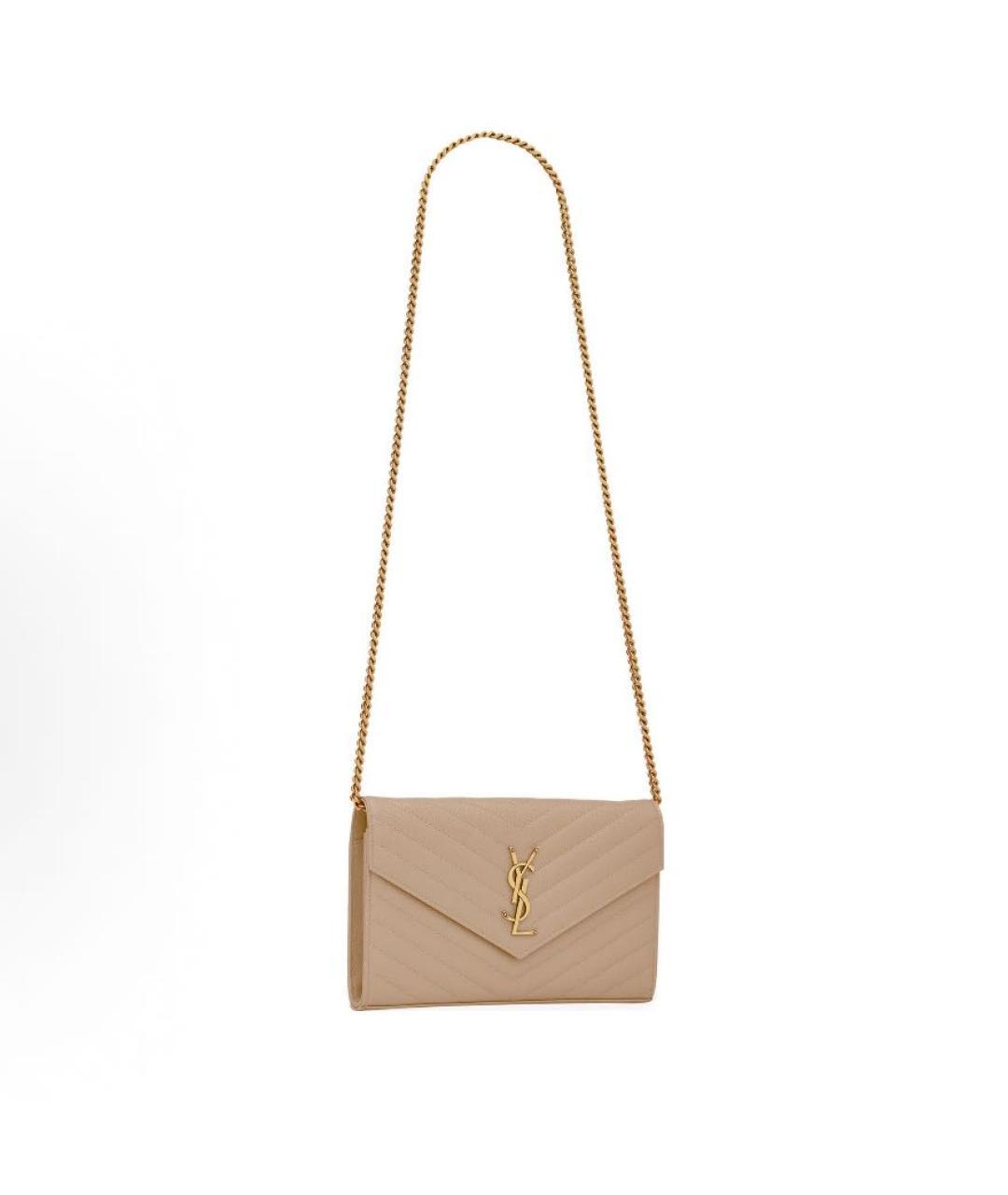 SAINT LAURENT Бежевая кожаная сумка через плечо, фото 2