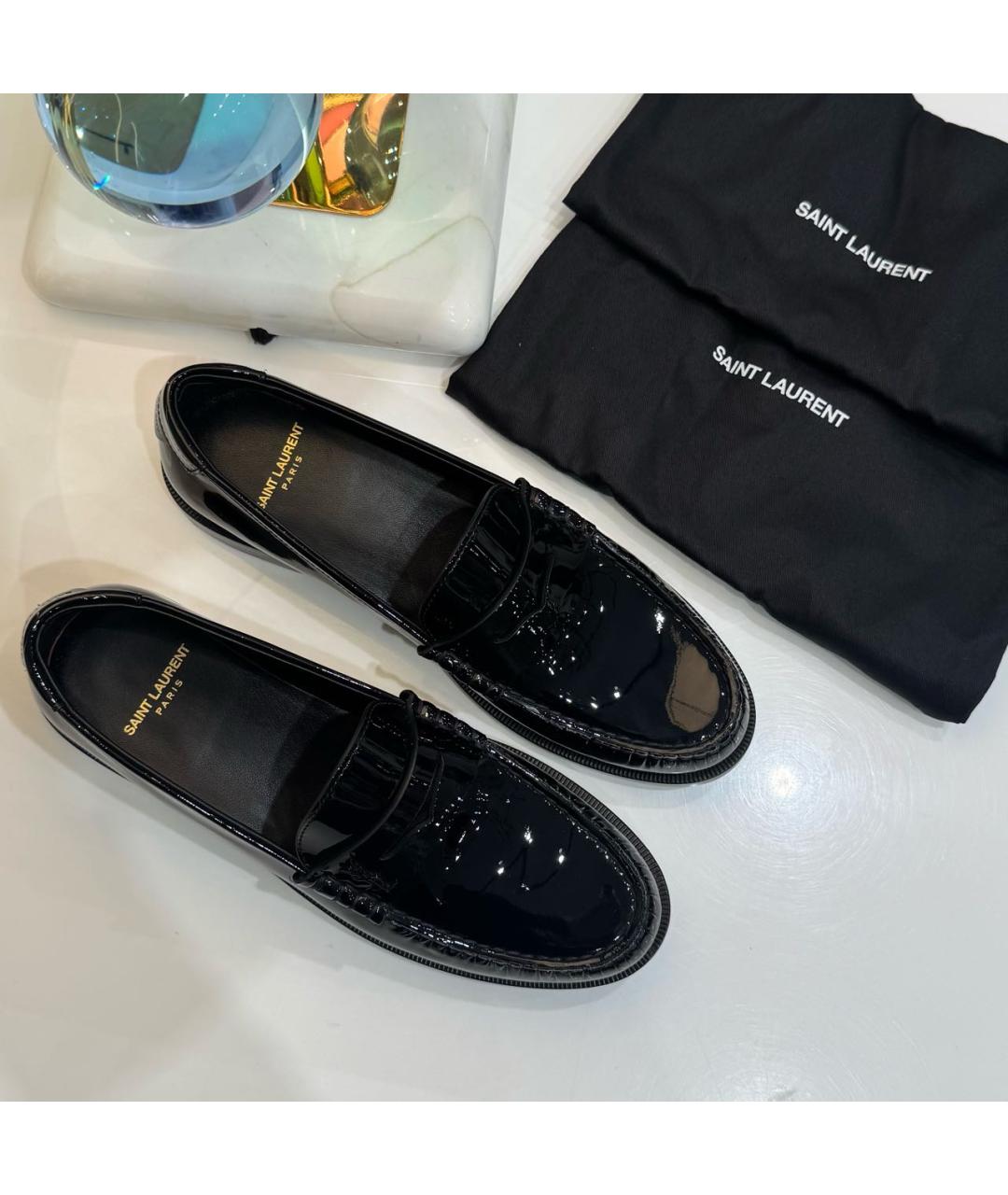 SAINT LAURENT Черные лоферы из лакированной кожи, фото 8