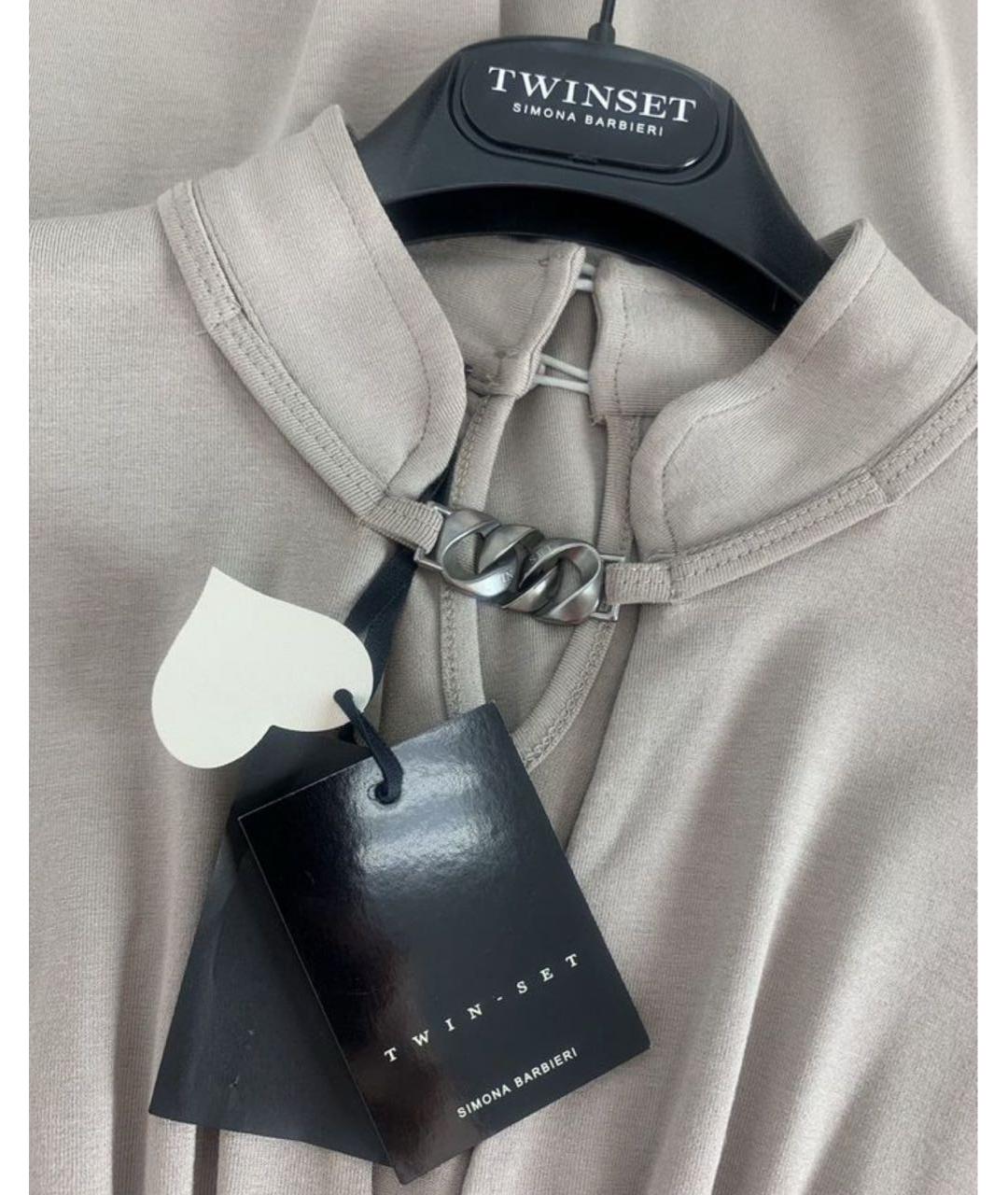 TWIN-SET Бежевое вискозное повседневное платье, фото 3