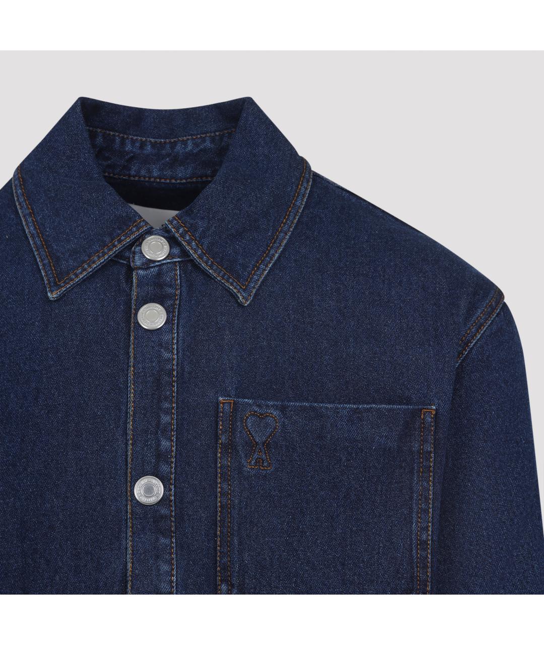 Ami Paris Темно-синяя хлопковая кэжуал рубашка, фото 5