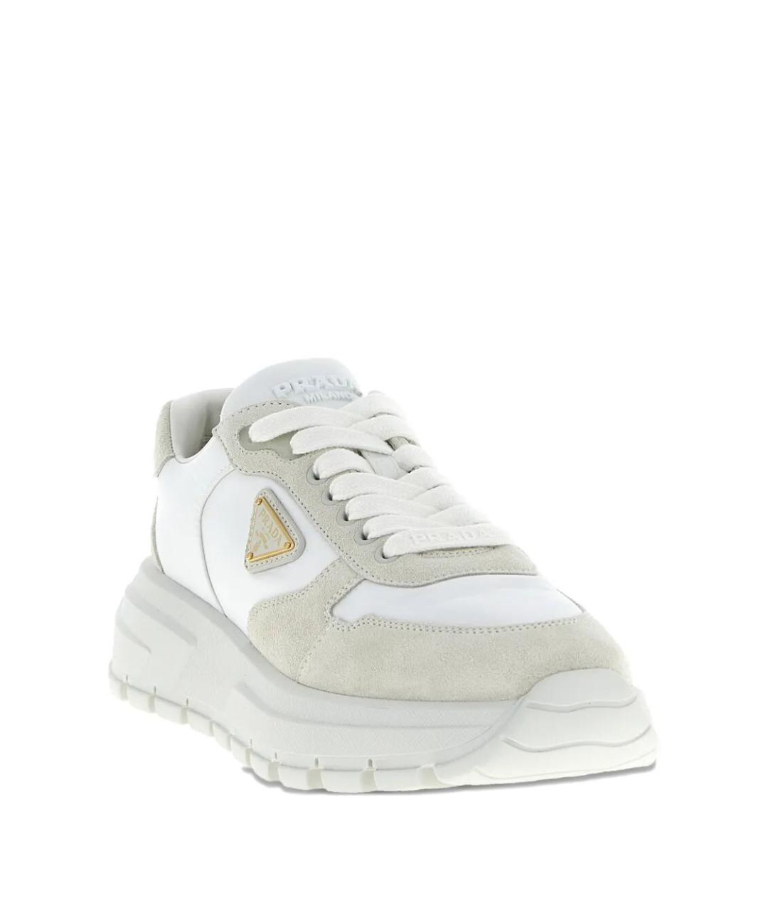 PRADA Белые текстильные кроссовки, фото 4
