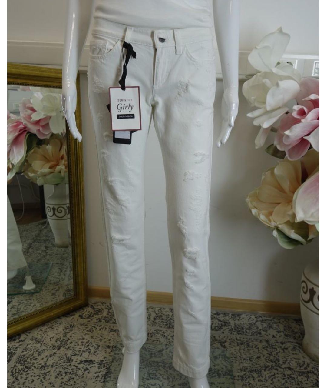 DOLCE&GABBANA Белые хлопковые прямые джинсы, фото 8