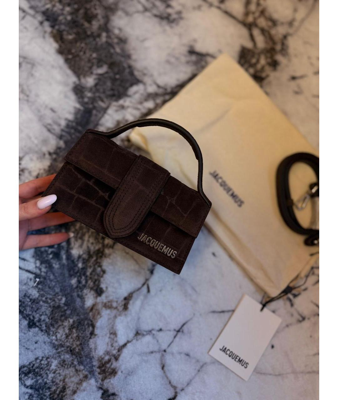 JACQUEMUS Коричневая кожаная сумка с короткими ручками, фото 2