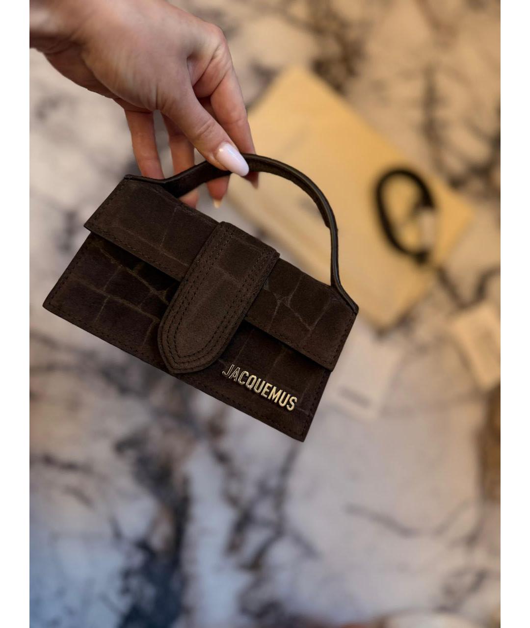 JACQUEMUS Коричневая кожаная сумка с короткими ручками, фото 3