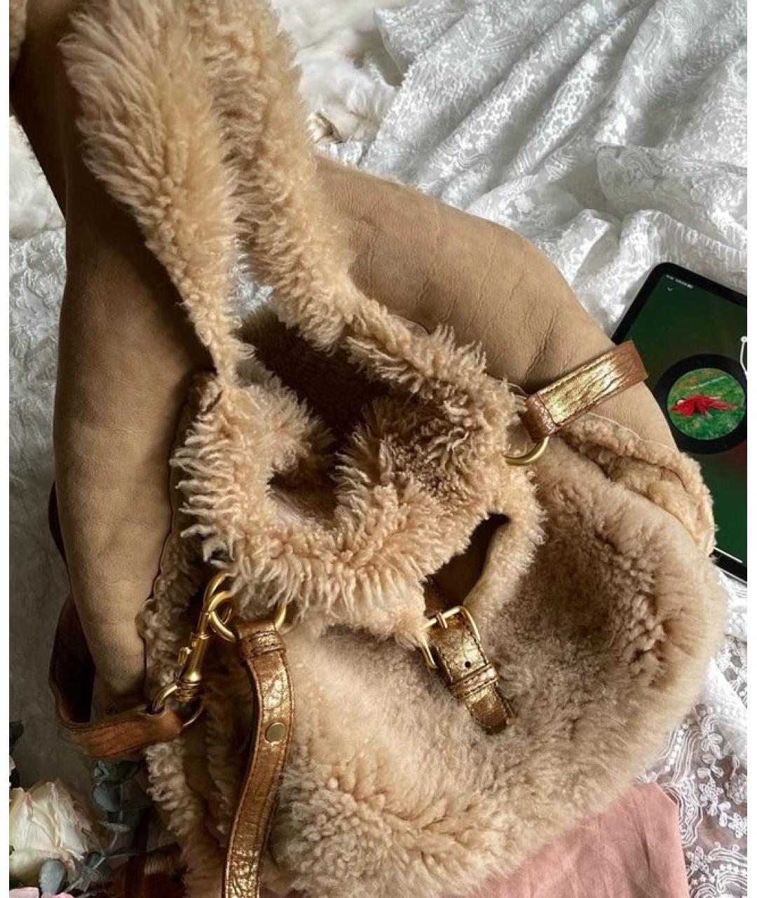 MIU MIU Бежевая меховая сумка через плечо, фото 3