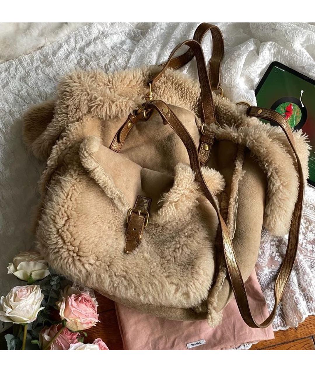 MIU MIU Бежевая меховая сумка через плечо, фото 9