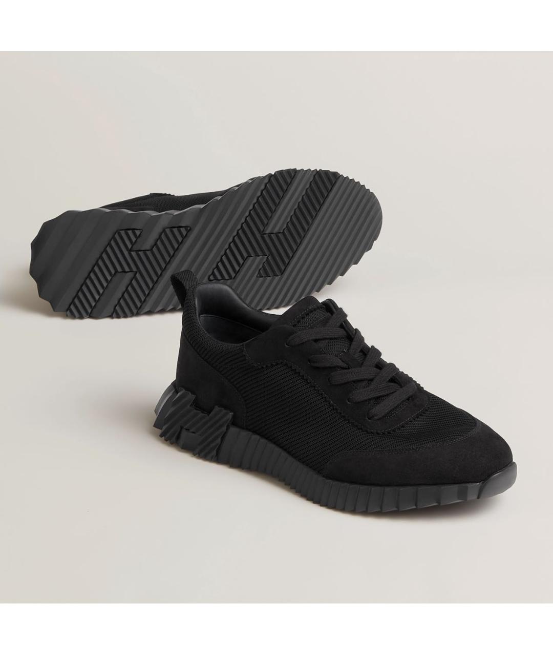 HERMES Черные текстильные низкие кроссовки / кеды, фото 2