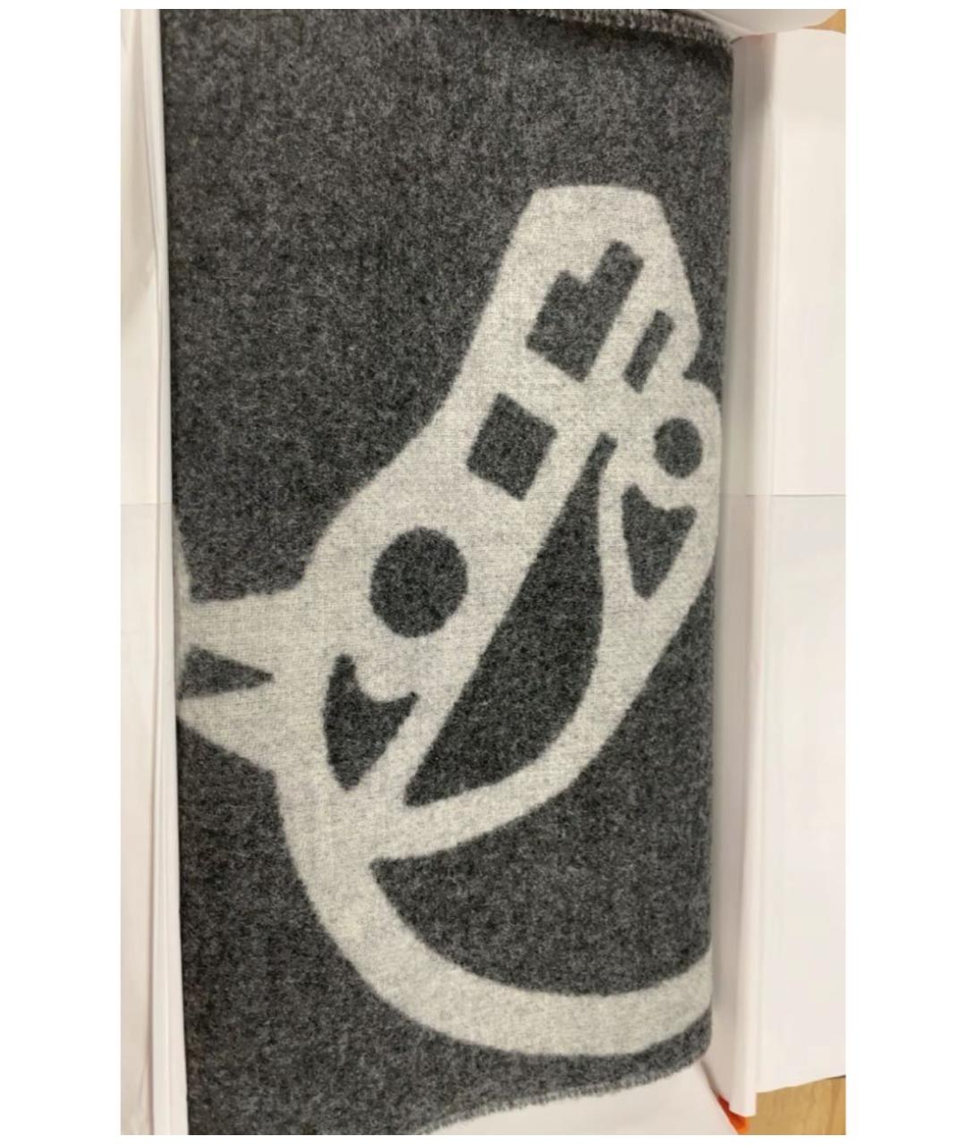 HERMES Серый кашемировый шарф, фото 3