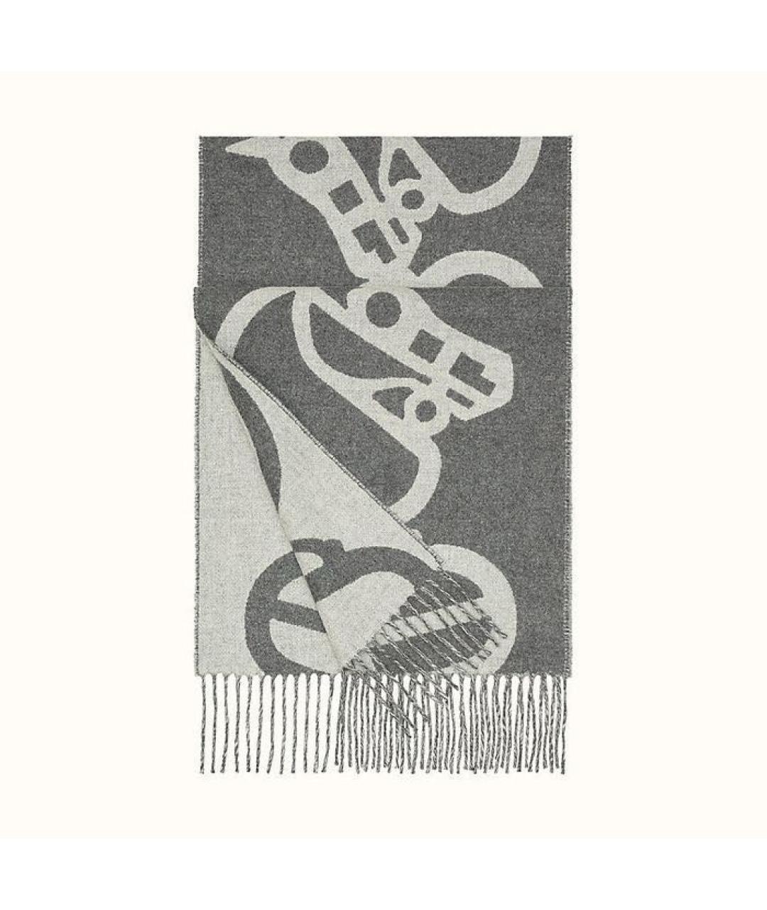 HERMES Серый кашемировый шарф, фото 4