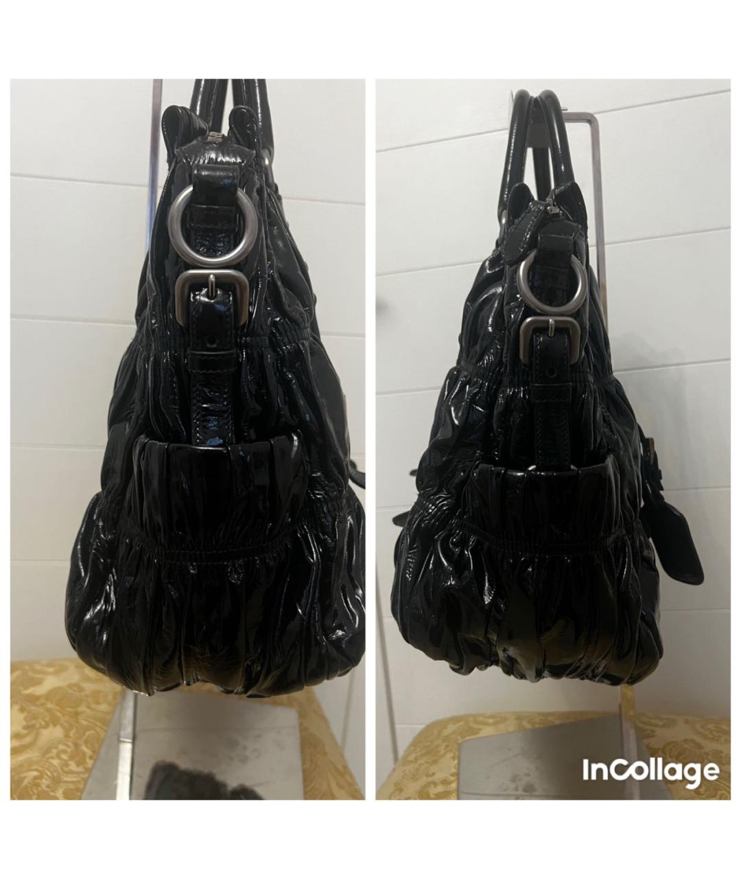 PRADA Черная сумка тоут из лакированной кожи, фото 5