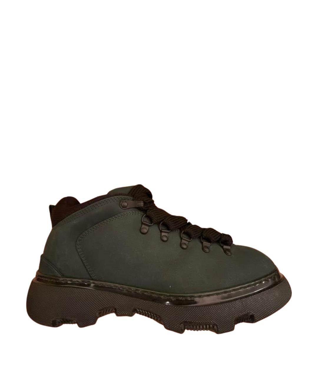 BURBERRY Хаки кожаные низкие ботинки, фото 1