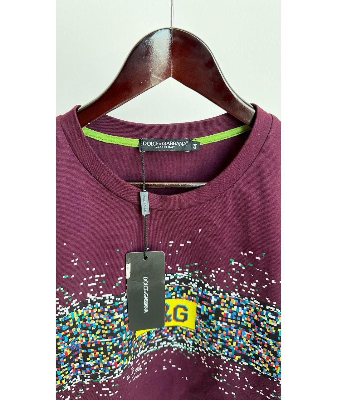 DOLCE&GABBANA Бордовая хлопковая футболка, фото 4