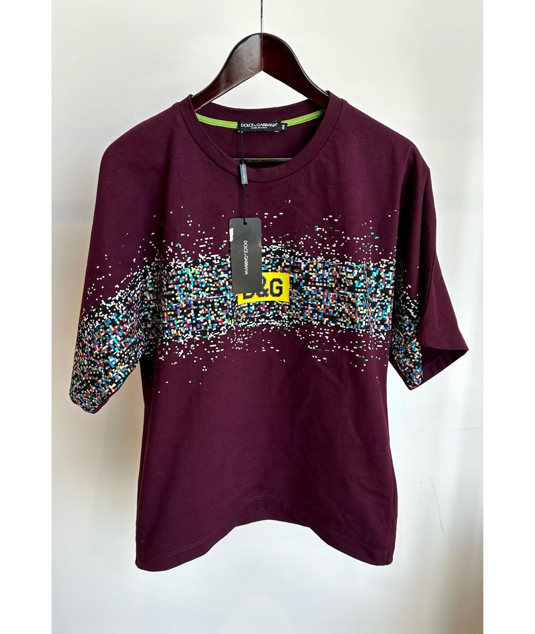 DOLCE&GABBANA Бордовая хлопковая футболка, фото 2
