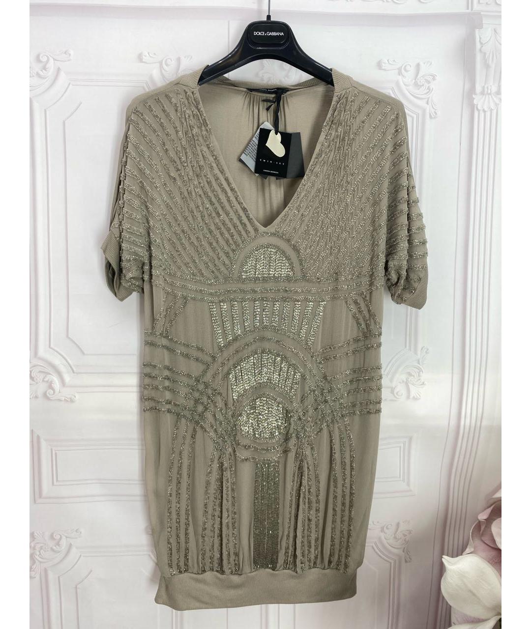 TWIN-SET Бежевое вискозное платье, фото 5