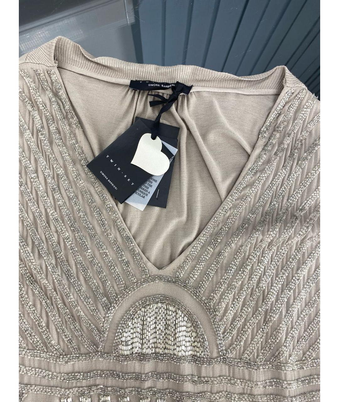 TWIN-SET Бежевое вискозное платье, фото 3