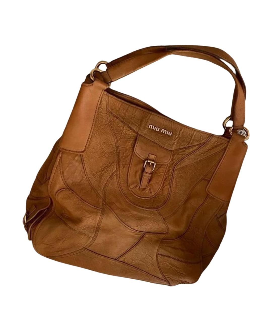 MIU MIU Коричневая кожаная сумка с короткими ручками, фото 1