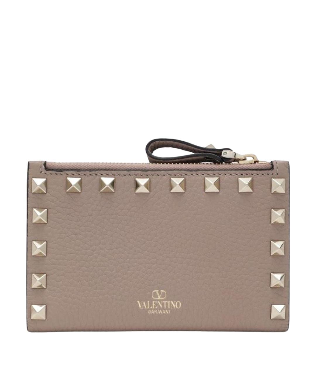 VALENTINO Бежевый кожаный кардхолдер, фото 1
