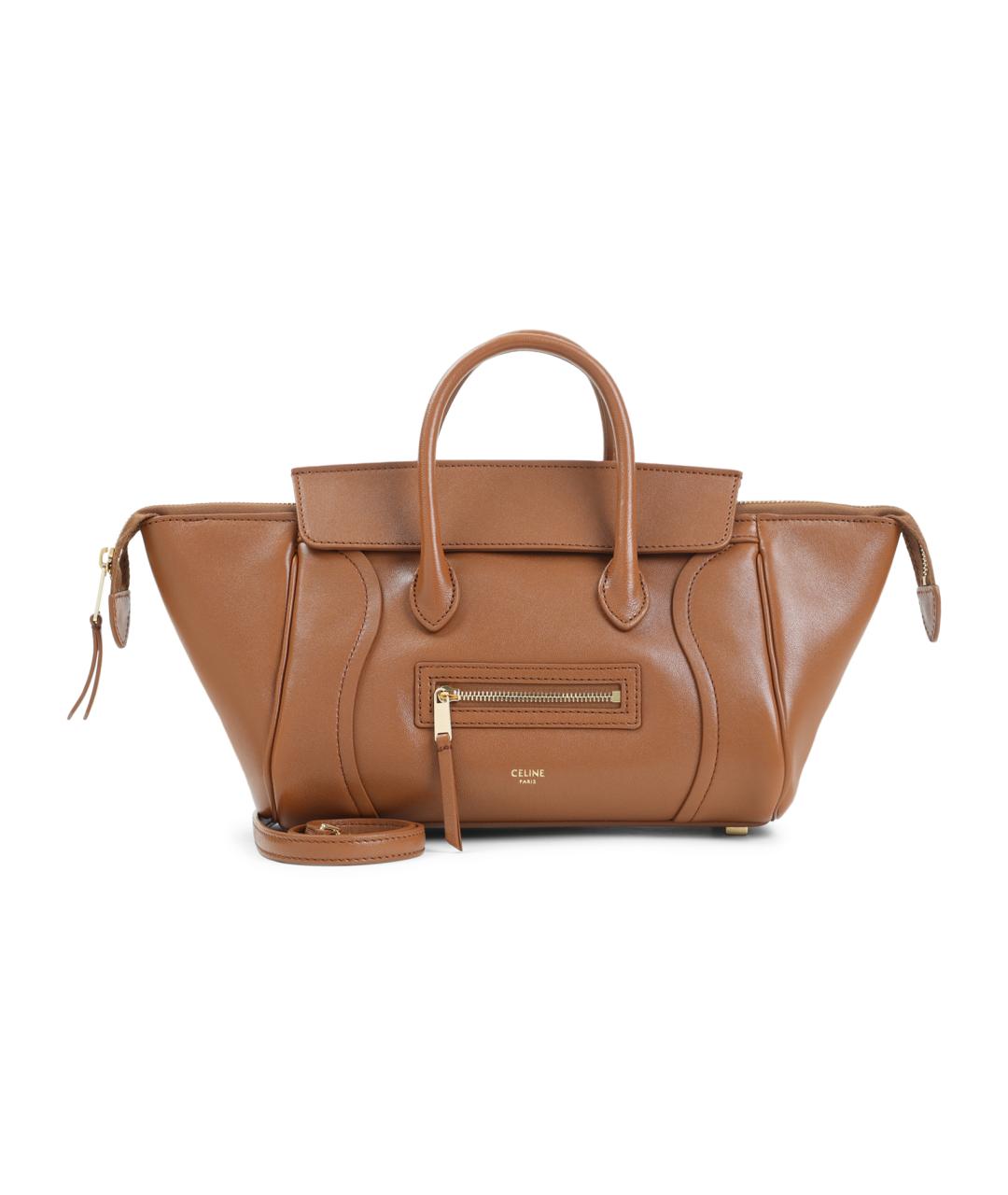 CELINE Коричневая кожаная сумка с короткими ручками, фото 1