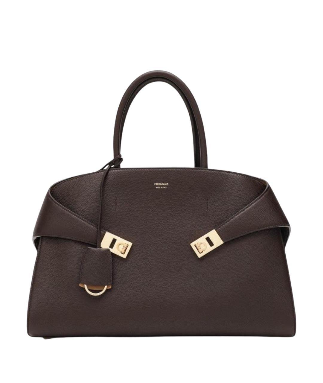 FERRAGAMO Коричневая кожаная сумка с короткими ручками, фото 1