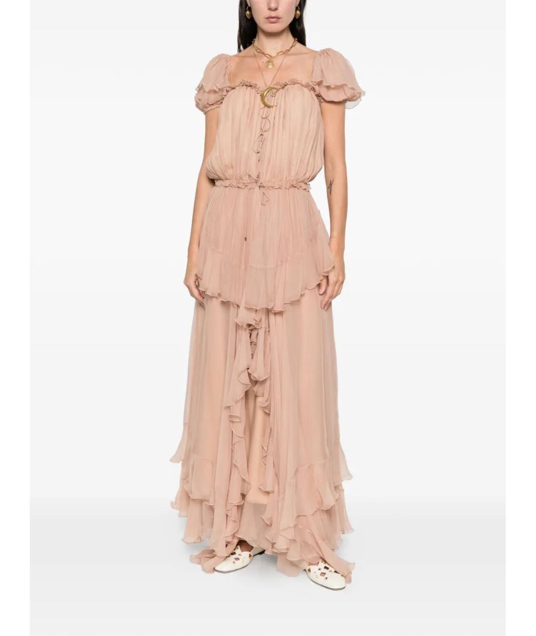 CHLOE Розовое шелковое повседневное платье, фото 3