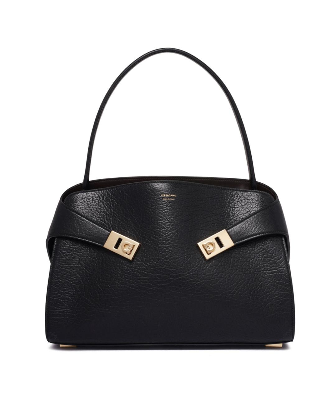 FERRAGAMO Черная кожаная сумка через плечо, фото 1