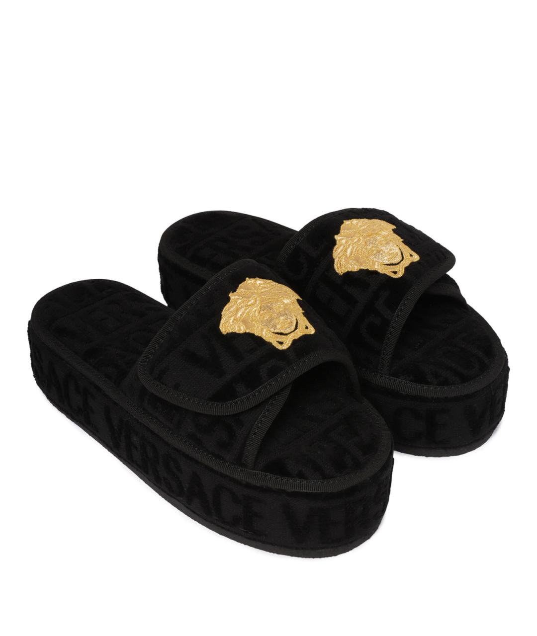 VERSACE Черные текстильные шлепанцы, фото 2