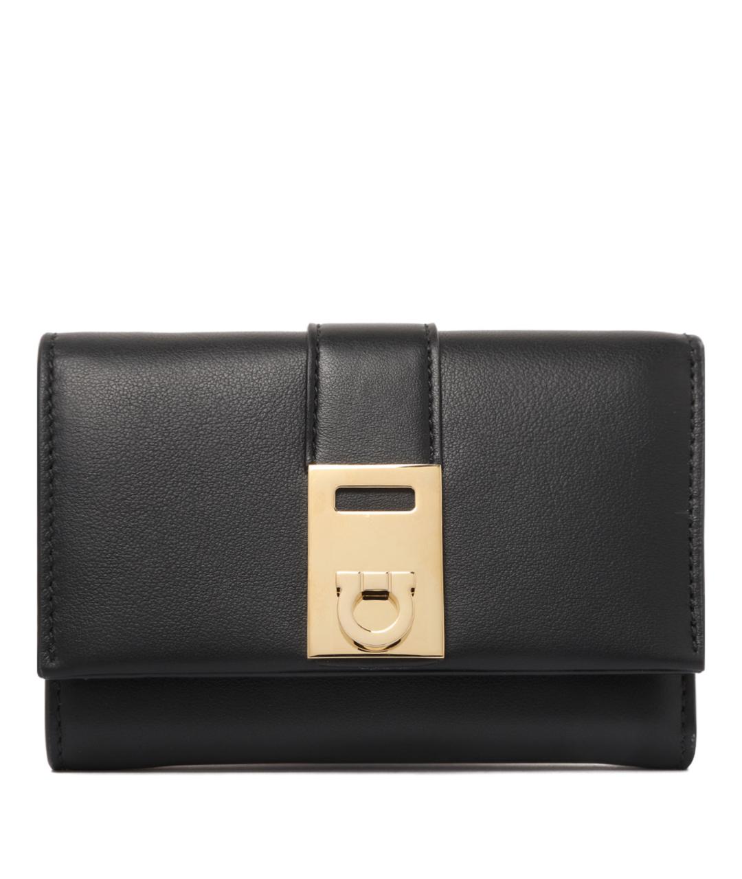 FERRAGAMO Черный кожаный кошелек, фото 1