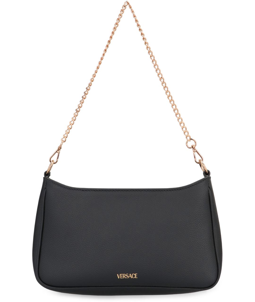 VERSACE Черная кожаная сумка с короткими ручками, фото 3