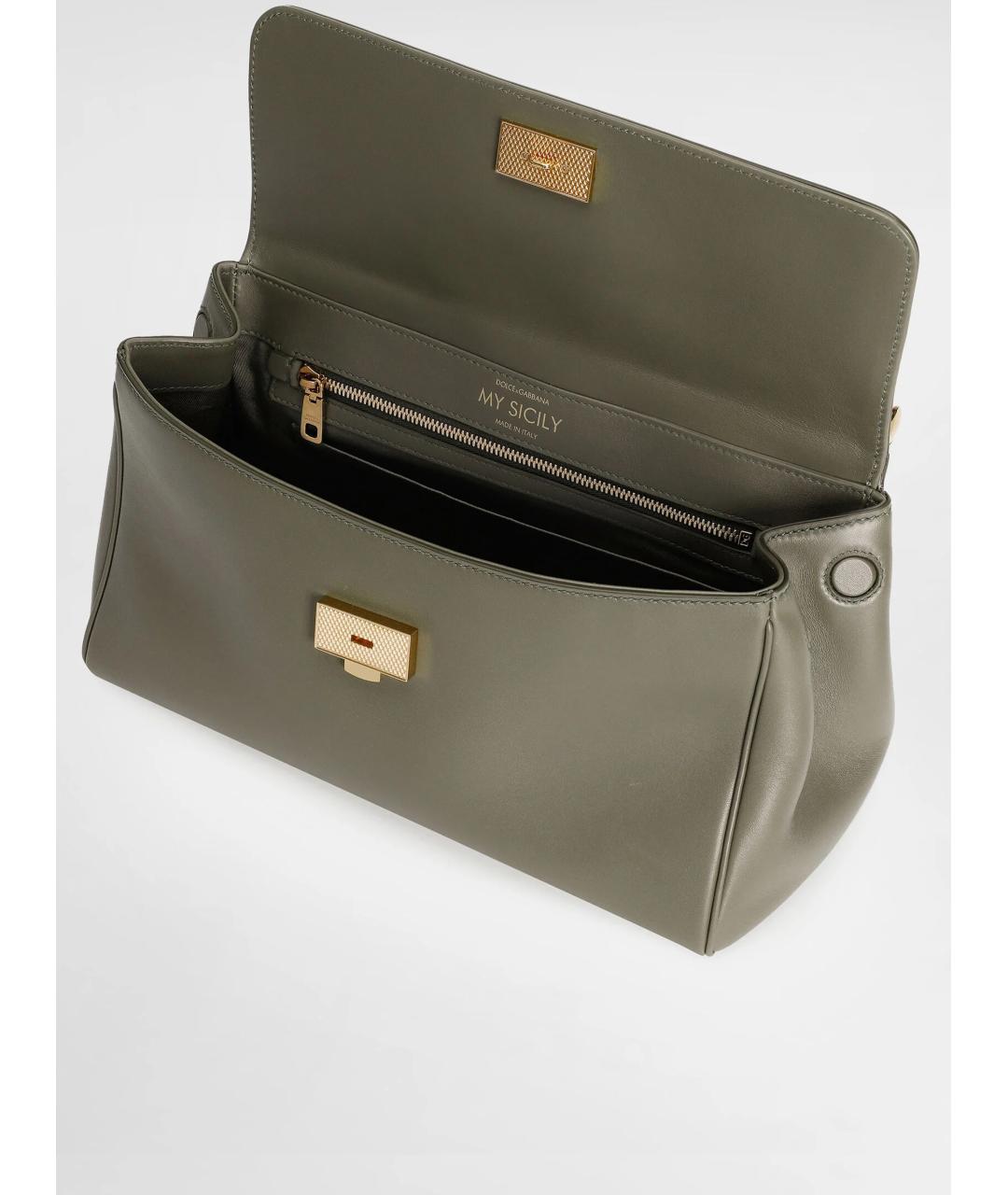 DOLCE&GABBANA Зеленая кожаная сумка с короткими ручками, фото 5