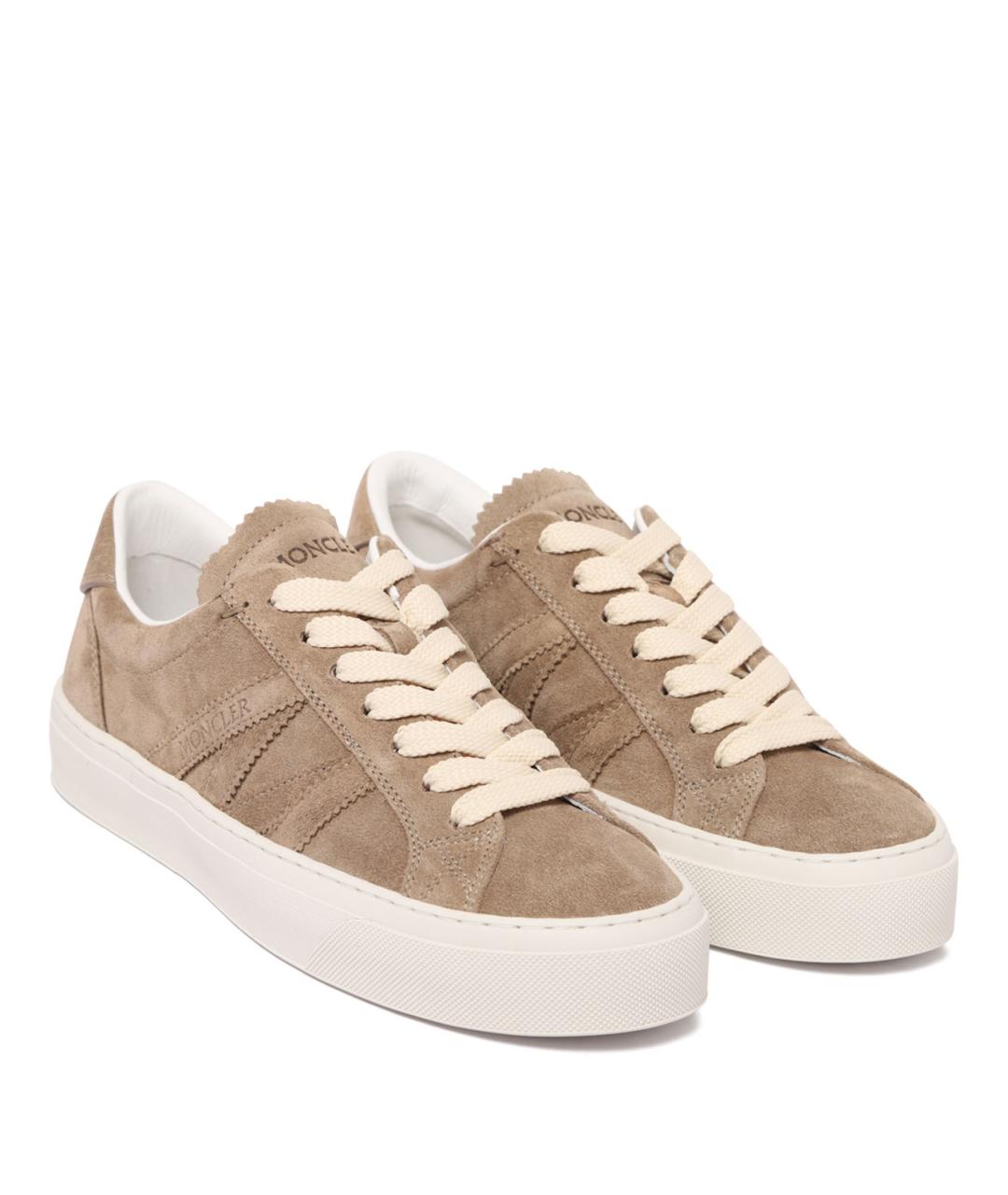 MONCLER Коричневые кожаные кроссовки, фото 2
