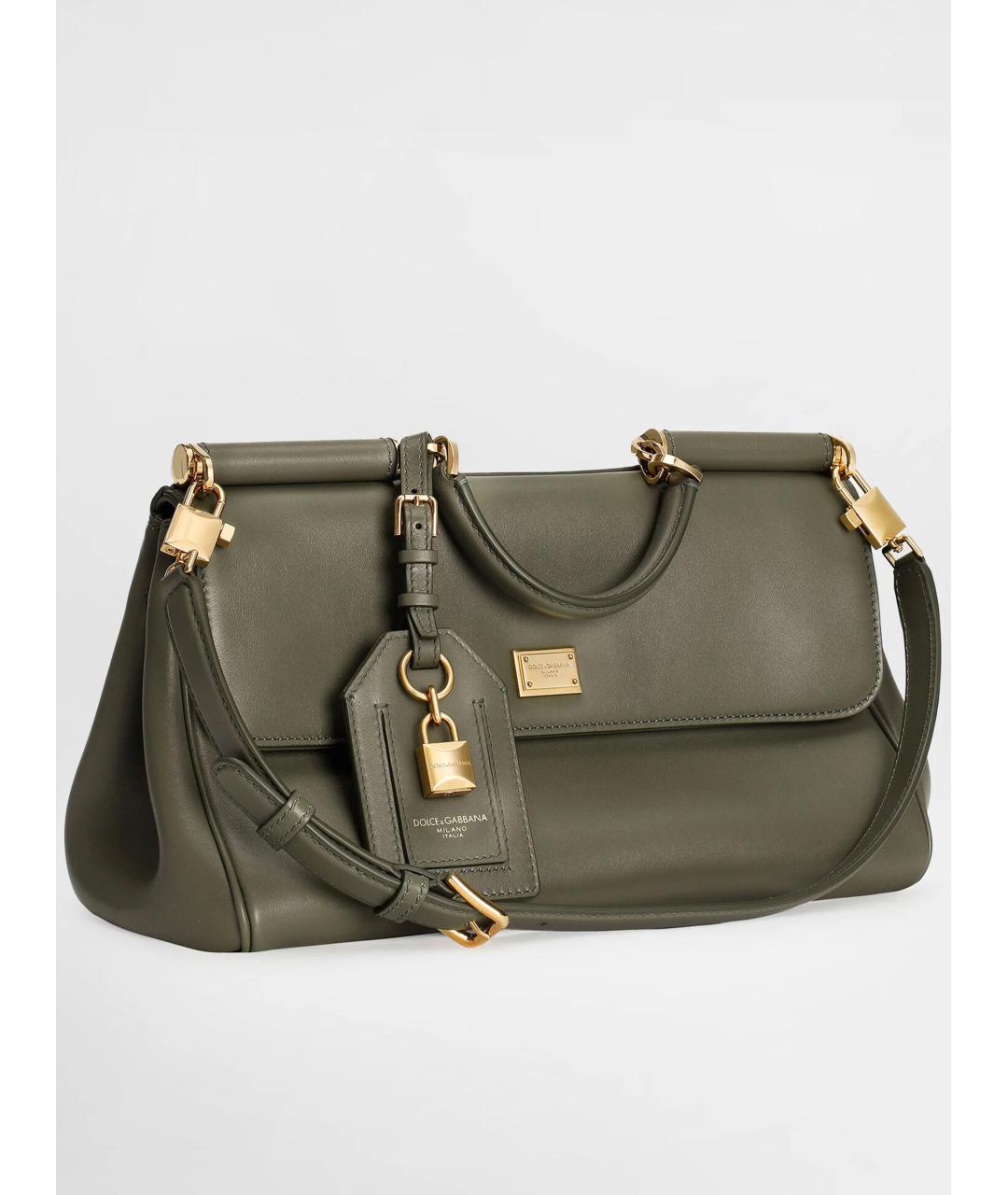 DOLCE&GABBANA Зеленая кожаная сумка с короткими ручками, фото 3