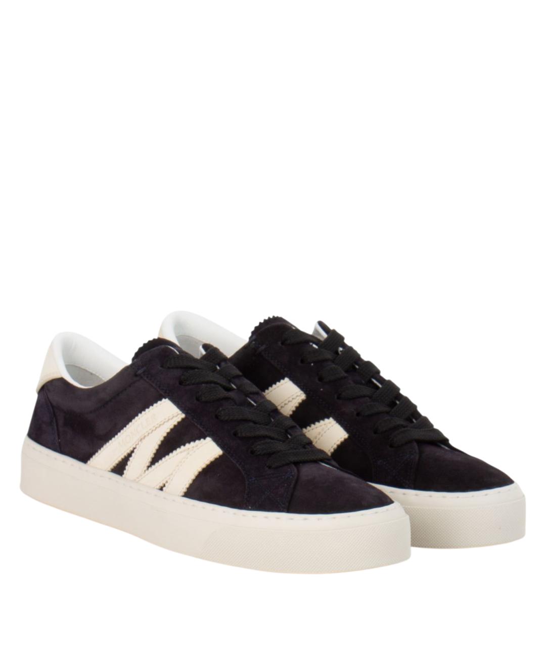 MONCLER Черные кожаные низкие кроссовки / кеды, фото 2