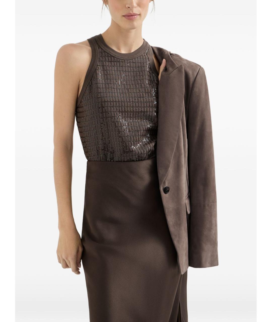 BRUNELLO CUCINELLI Коричневая хлопковая майка, фото 3