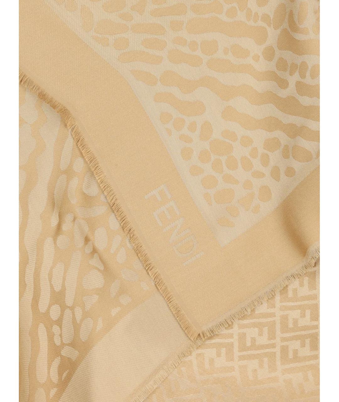 FENDI Коричневый шерстяной платок, фото 2