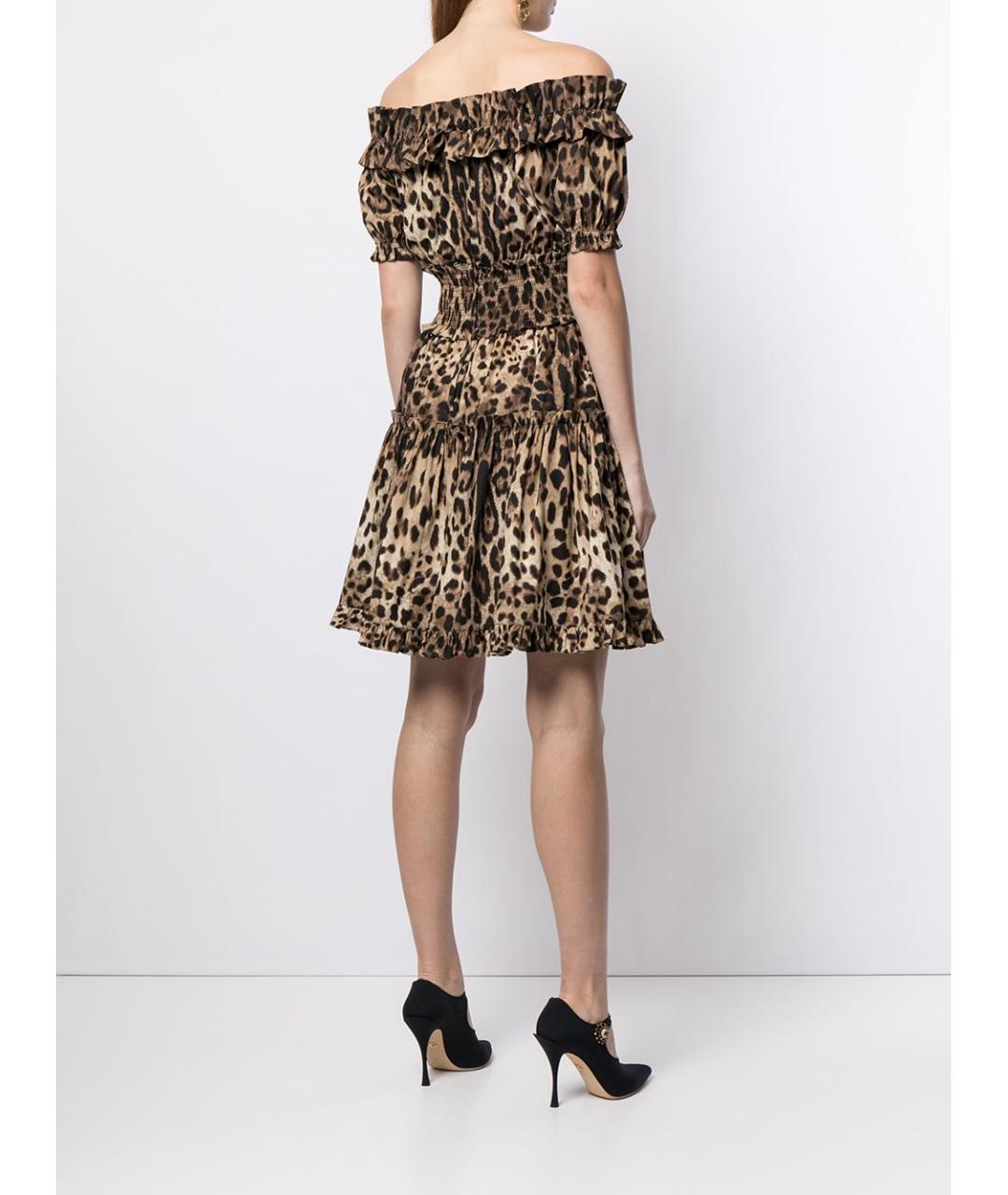 DOLCE&GABBANA Коричневое хлопковое повседневное платье, фото 4