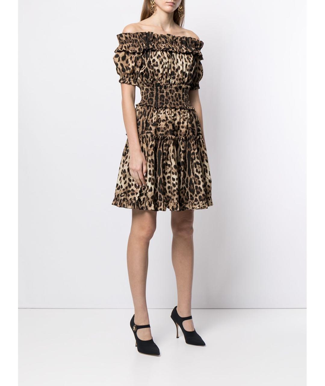 DOLCE&GABBANA Коричневое хлопковое повседневное платье, фото 3