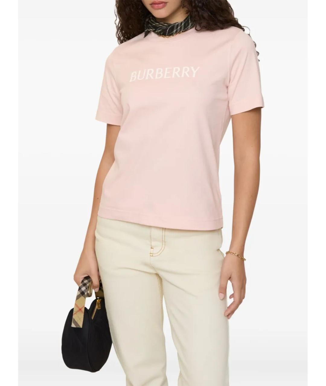 BURBERRY Розовая хлопковая футболка, фото 3