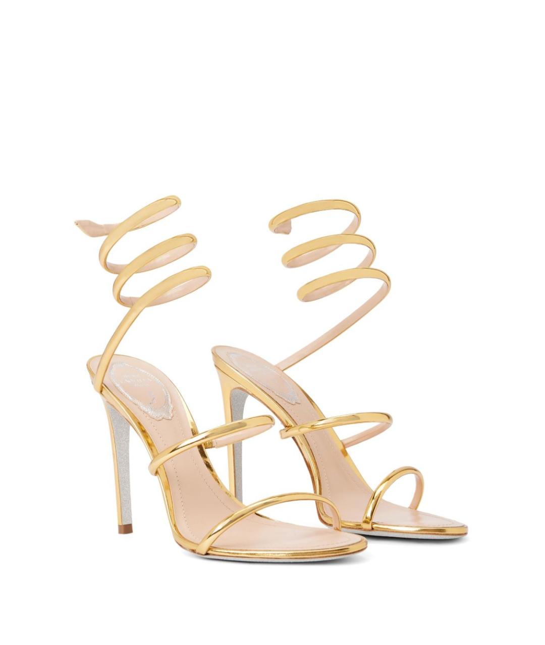 RENE CAOVILLA Золотые кожаные босоножки, фото 2
