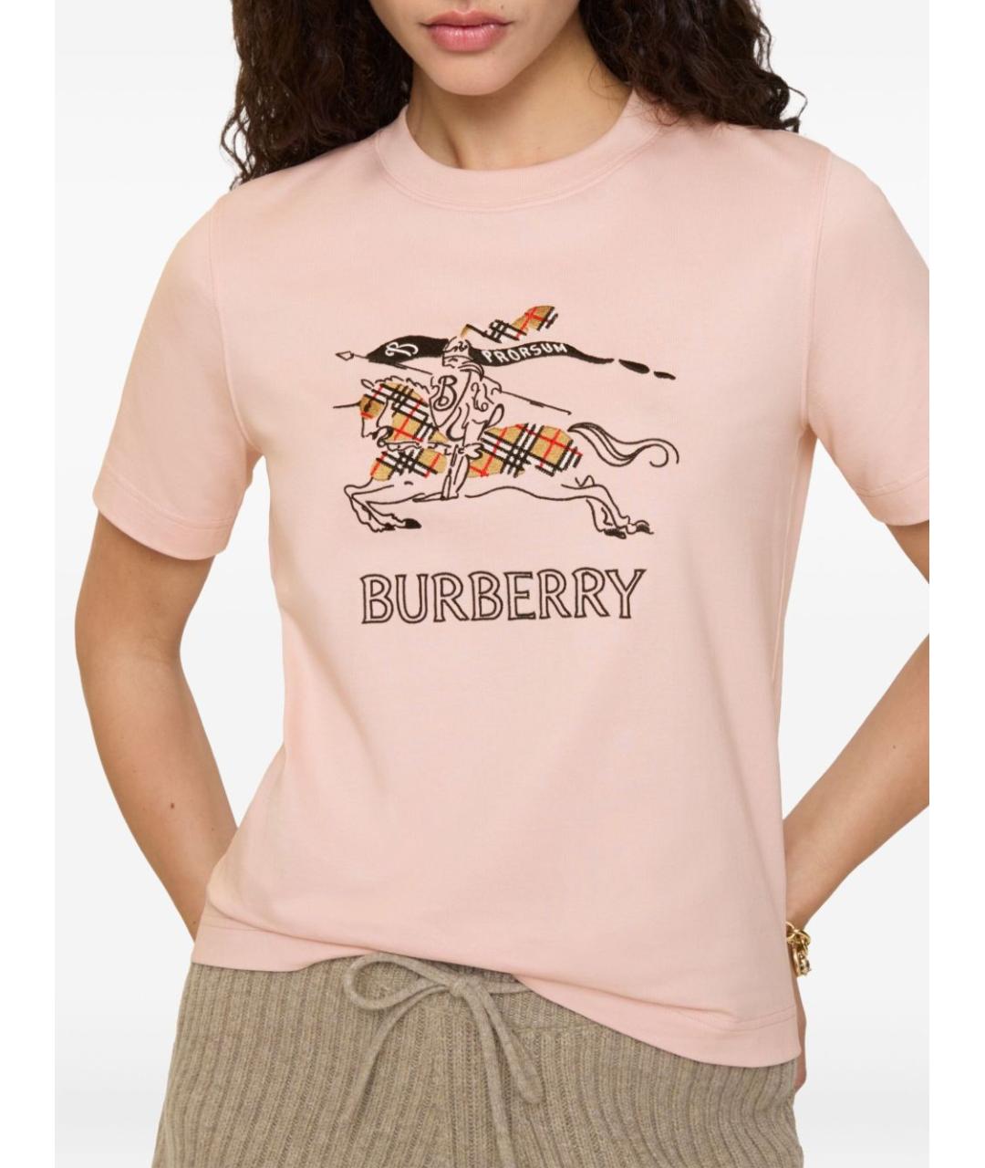 BURBERRY Розовая хлопковая футболка, фото 3